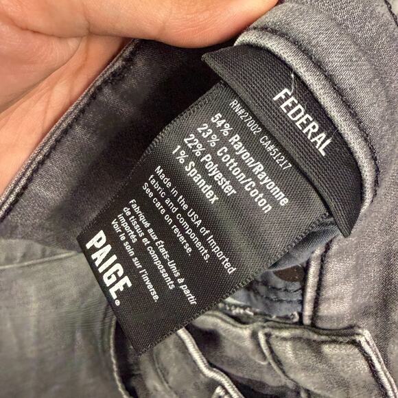 Paige Federal Jeans Mens 32x28 Gray Washed Faded Straight Leg Stretch - Picture 7 of 11